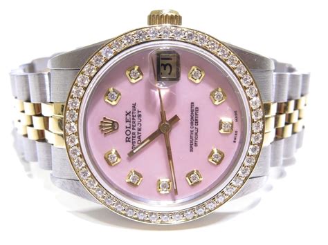 pink face rolex womens|Rolex pink face with diamonds.